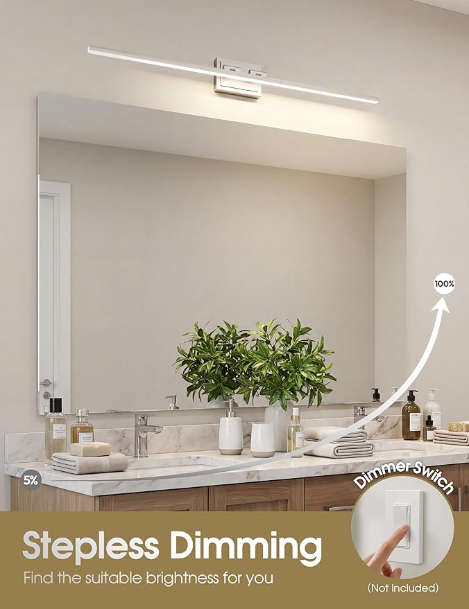 VOLISUN Modern Bathroom Vanity Light 39.4 inch, Rotatable, 24W Dimmable 5CCT Led Bathroom Light Fixture Over Mirror, Brushed Nickel Bar Vanity Light for Bathroom Mirror Cabinets-ETL Certificated