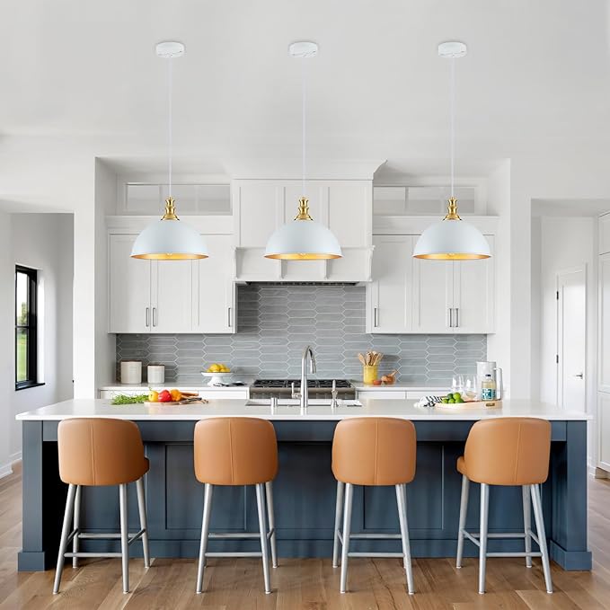 TOULMJ Withe Pendant Lights Kitchen Island 2 Pack Farmhouse Pendant Lighting Over Island Adjustable Hanging Hallway Light Fixtures Vintage Dome Chandelier for Hallway Dining Room Foyer Bedroom