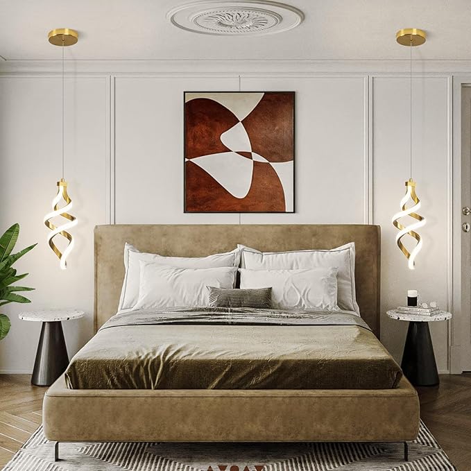 Modern LED Pendant Light Fixture, 15W Spiral Led Chandelier Hanging Lamp, 4500K Pendant Lights Kitchen Island, Adjustable Height Pendant Light for Dining Room Bedroom Kitchen Island Cafe(2 pack)