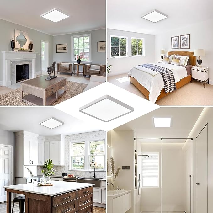 12 Inch Square LED Flush Mount Ceiling Light, 24W, 2520LM, 3000K/4000K/6000K CCT Selectable, Flat Panel Light, Low Profile, Fits for Hallway, Kitchen, Bedroom, Laundry Room (White, 12" 12PK)