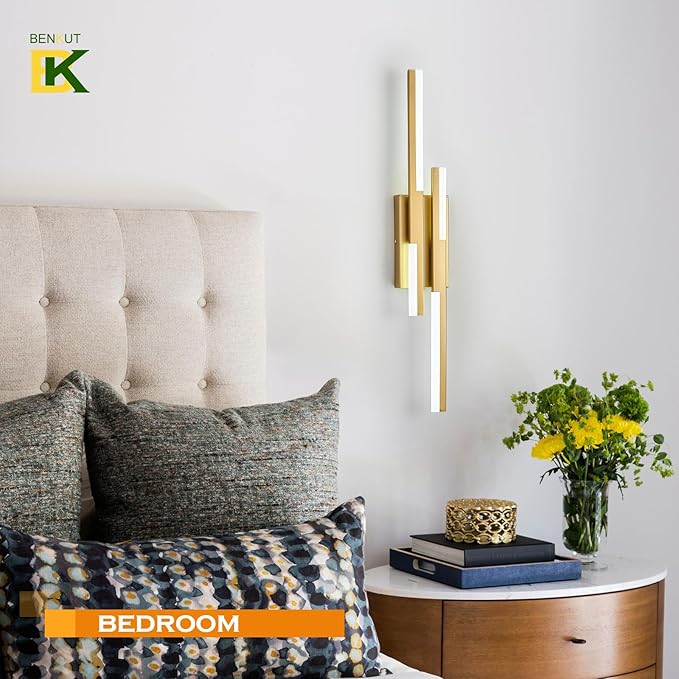 Benkut Modern LED Wall Sconce Gold Remote Wall Light Fixtures for Bathroom, Dimmable Vanity Light Indoor LED Remote Wall Sconce for Bedside Bedroom Living Dining Room (27.6inch 3000-6500K 1 Pack)