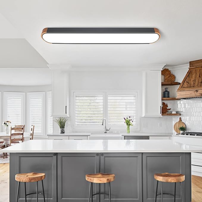 EDISLIVE Dimmable LED Ceiling Light with Remote Control 37.4 in 3000K-6000K Minimalist Modern Wood Flush Mount Ceiling Light Low Profile Light Fixture Grey