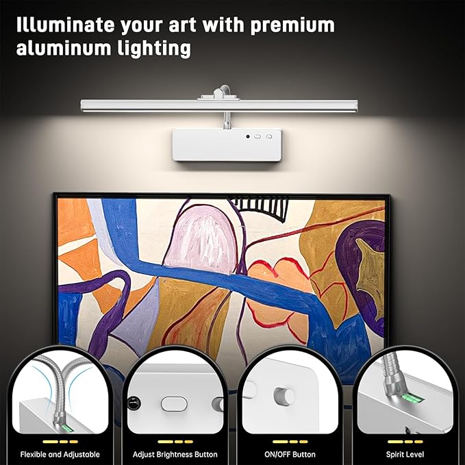 Picture Light, 15.35inch Wireless Picture Lights for Wall Rechargeable, Battery Lights for Pictures on Wall, 3 Color Art Lighting for Paintings with Timer and Dimmable Artwork Display (Silver-2PCS)