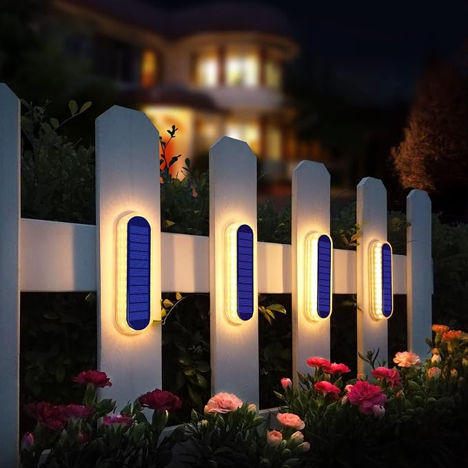 YiLaie Solar Step Lights Outdoor Waterproof Dock Deck Stair Stick on Lights Solar Powered for Outside RV Decor Strips Garden Front Porch Patio Auto ON/Off (Warm White 8 Pack)