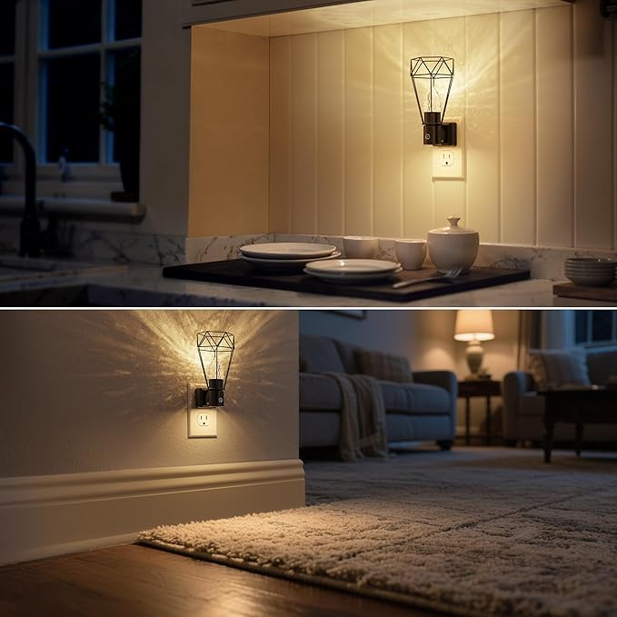 DORESshop Led Night Light, Night Lights Plug into Wall, Dusk to Dawn Sensor, 0-100LM Adjustable Brightness, 3000K Soft White, Farmhouse Vintage Nightlight for Bedroom, Bathroom, Hallway
