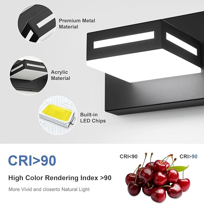 LED Modern Bathroom Light Fixtures, 4-Light 30-Inch Matte Black Vanity Lights for Bathroom Lighting Fixtures Over Mirror, 6000K Cool White 350° Rotatable Wall Lamp