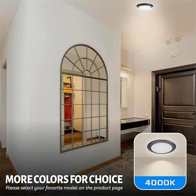 ECOELER 5/6 Inch LED Disk Light Flush Mount, Dimmable Recessed Retrofit Ceiling Light, 16.5W 1000Lm, 4000K Cool White, Black Aluminum Baffle, Installs with J-Box or Recessed Can, 4 Pack