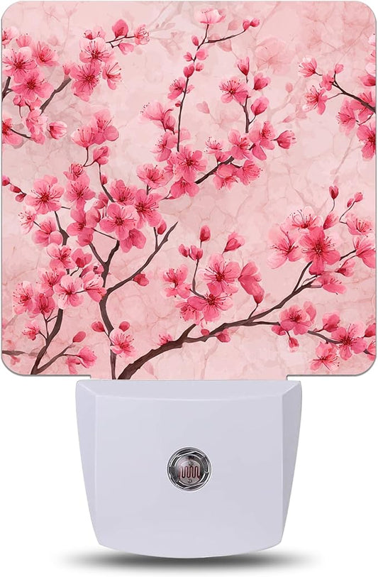 Pink Cherry Blossom Night Light with Dusk to Dawn Light Sensors, Plug-in Wall Led Night Lights, Energy Efficient Lamp for Bedroom,Bathroom,Kitchen,Hallway,Stairs, Gifts Ideal for Girls Women