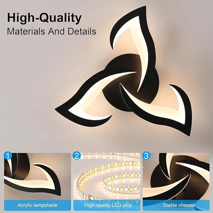 DELIPOP Modern Ceiling Light, 21W Dimmable Ceiling Lamp Remote Control, 3-Lights Flower LED Ceiling Light Fixture for Dining Room Bedroom Dinning Room Kitchen