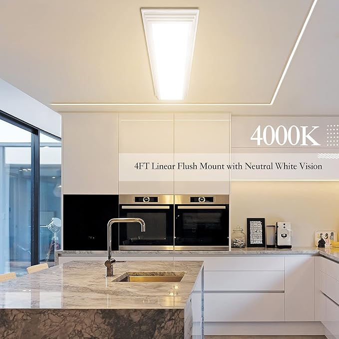 FAITHSAIL Dimmable 4FT LED Wraparound Light, Selectable 3 Color Temperature 3000K/4000K/5000K CCT 50W 5500LM 4 Foot Kitchen LED Light Fixture, Flush Mount 48 Inch Ceiling Lighting Fixture, 2 Pack