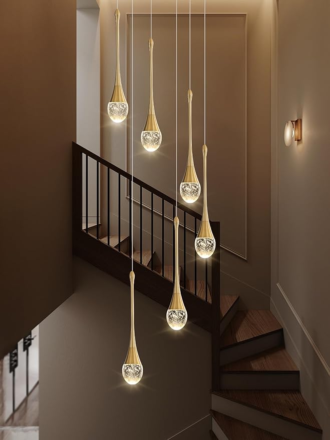 ykolupty H86 Pendant Lights Kitchen Island 6-Lights Pendant Chandelier for Dining Room Hallway Stairwell,LED Dimmable 2700K-6000K