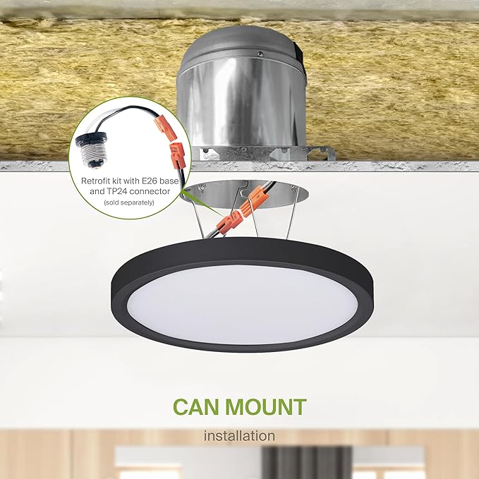 ASD LED 7" Round Flush Mount Ceiling Light Fixture, Low Profile Surface Lighting | 5CCT, Dimmable, Ultra-Thin, ETL Listed | 15W 1260LM 2700-6000K 120V | Kitchen, Bedroom, Hallway Lamp | Black
