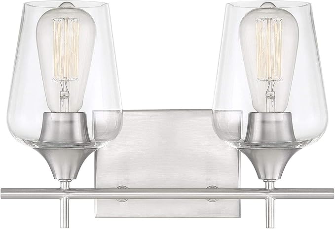 Savoy Essentials 8-4030-2-SN Octave Bohemian Clear Glass Bathroom Vanity Wall Light, 2-Light 120 Total Watts, 10" H x 14" W, Satin Nickel