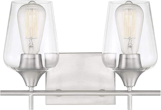 Savoy Essentials 8-4030-2-SN Octave Bohemian Clear Glass Bathroom Vanity Wall Light, 2-Light 120 Total Watts, 10" H x 14" W, Satin Nickel