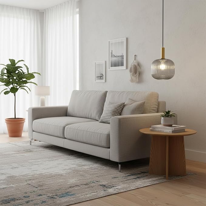 Plug in Pendant Light with Cord, 9.8" Ribbed Glass Hanging Light Fixture, Industrial Smoke Gray Hanging Swag Lamp for Bedroom, Kitchen Island, Dining Room, Living Room, E26 Base