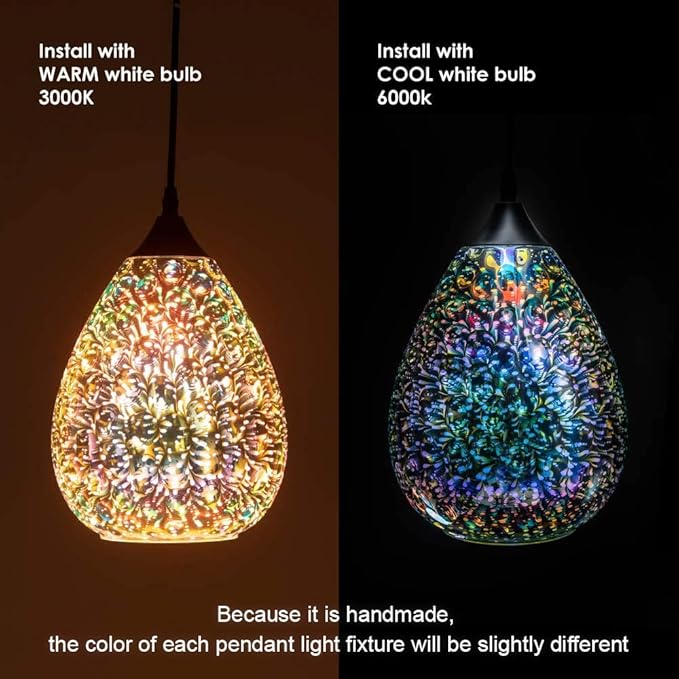 Yisuro Modern 3D Pendant Lights Kitchen Island 1 Pack, Farmhouse Colorful Glass Pendant Light with Clear Globe Shade, Kitchen Island Lighting for Dining Room Entryway, 7.8-inch Diameter