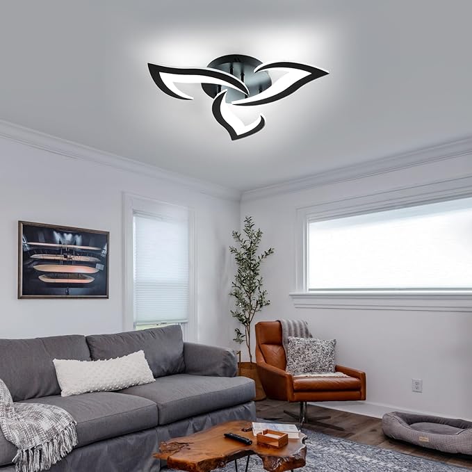 DELIPOP Modern Ceiling Light, 21W Dimmable Ceiling Lamp Remote Control, 3-Lights Flower LED Ceiling Light Fixture for Dining Room Bedroom Dinning Room Kitchen