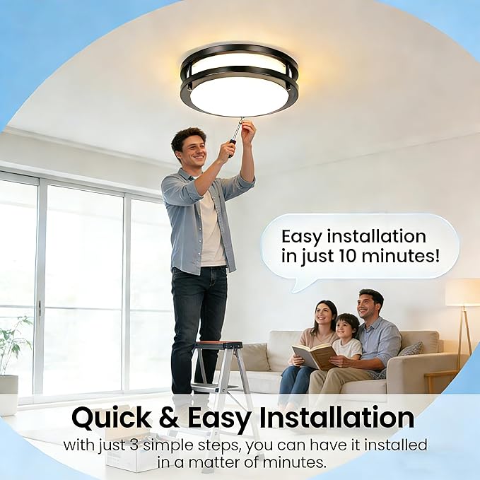 Drosbey 27W Dimmable LED Flush Mount Ceiling Light Fixture, Kitchen Light Fixtures, 12 inch Ceiling Lights for Bedroom, Bathroom, 3000K/4000K/5000K Selectable, Super Bright 2700LM