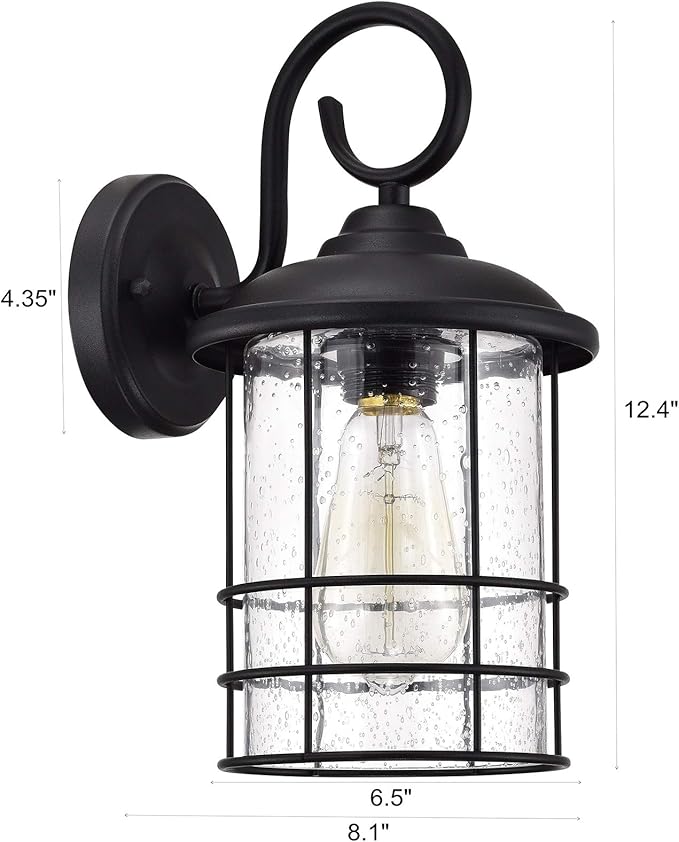 MICSIU 12 Inch Outdoor Wall Lantern 2 Pack, Anti-Rust Exterior Wall Sconce with Clear Seedy Glass, Matte Black Waterproof Outside Light Fixtures for House, Front Porch, Garage, Entryway, ETL Listed