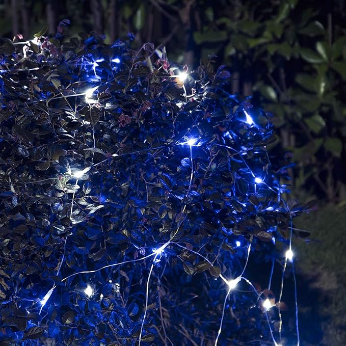 woohaha Outdoor Christmas Net Lights, 9.8FTx6.6FT 192 LED Plug-in Mesh Lights with 8 Lighting Modes, Connectable Light for Bush Christmas Garden Tree Holiday Wedding Party Decor, White+Blue