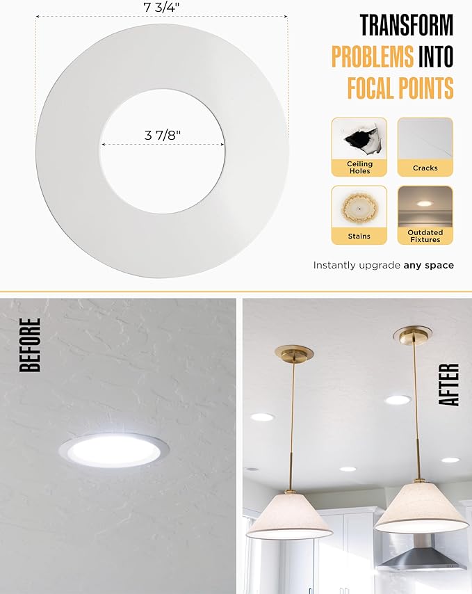 The Can Converter R56 Recessed Can Light Conversion Kit w/ 7"¾ Flat Steel Ceiling Medallion - Home Improvement for 5" & 6" Cans, Converter Kit for Ceiling Fan & Light Fixture, UL Certified, White