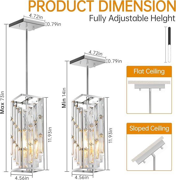 Chrome Pendant Lights Kitchen Island 1 Pack, Mini Crystal Chandeliers, Modern Pendant Lights Ceiling Lighting Fixtures for Kitchen Island, Dinning Room, Bedroom