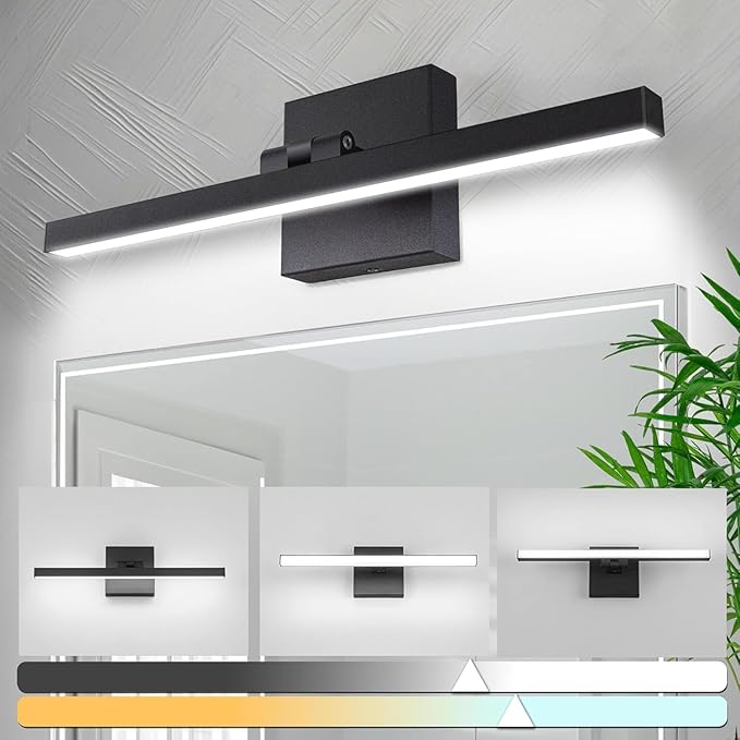 zouzai Second Generation Modern LED Bathroom Vanity Light Bar Black IP44 Over Mirror Bath Wall Fixture 5CCT Adjustable, Dual-Sided, 180° Adjustable Angle (16 inch)