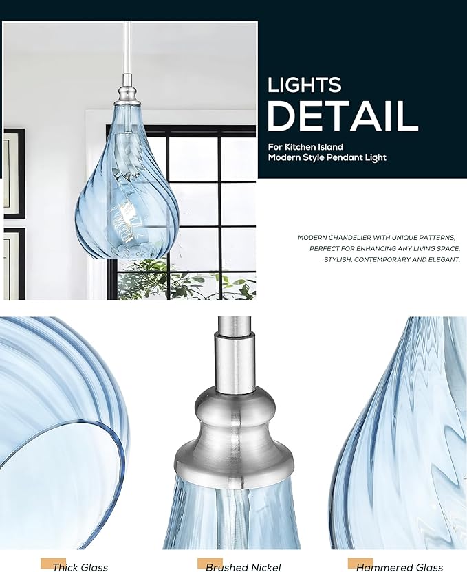 TENGXIN 2 Pack Kitchen Pendant Lighting Over Island 6 Inch,Hanging Pendants Light,Brushed Gold Finished Striped Glass Pendant Light,Farmhouse Pendant Light for Dining Room,Bedroom