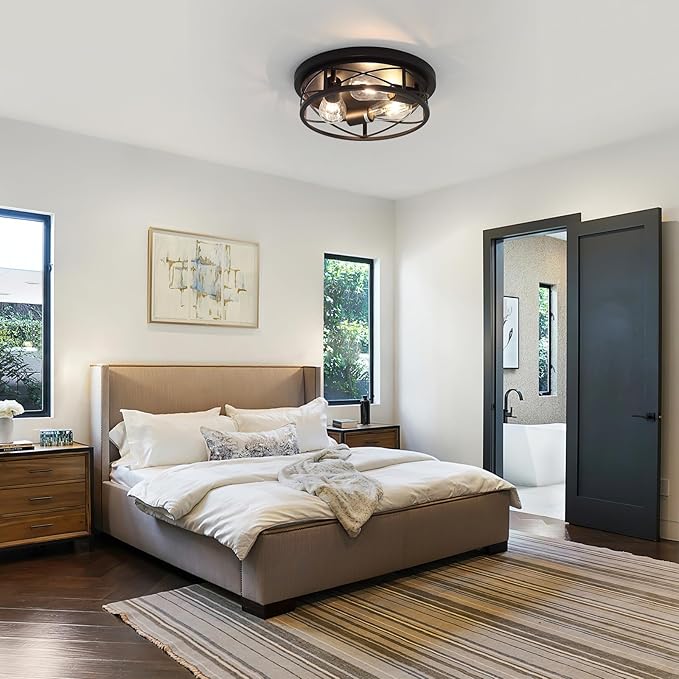 Black Farmhouse Ceiling Light Fixtures,3 Lights Flush Mount Ceiling Light,Bathroom Light Fixtures Ceiling Mount for Hallway Bedroom Kitchen 1 Pack