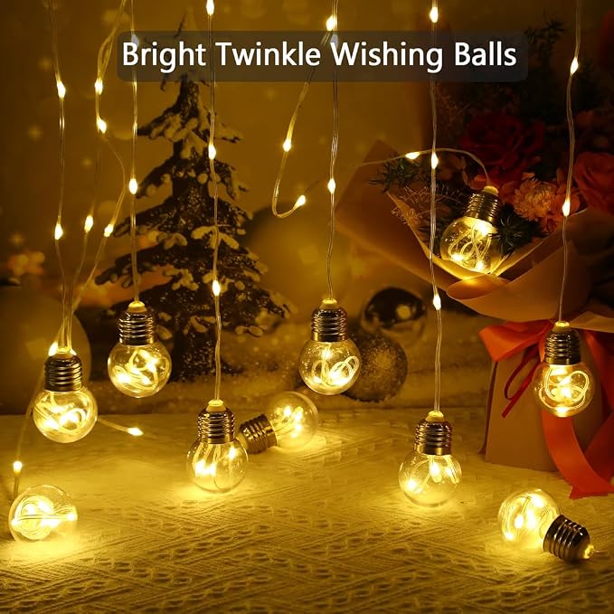 Wishing Ball Curtain Lights Battery Operated, 10ft x 3.3ft Warm White & Multicolor Fairy String Lights Curtain, Timer & IR Remote for Bedroom Backdrop Indoor Outdoor Christmas Party Decor