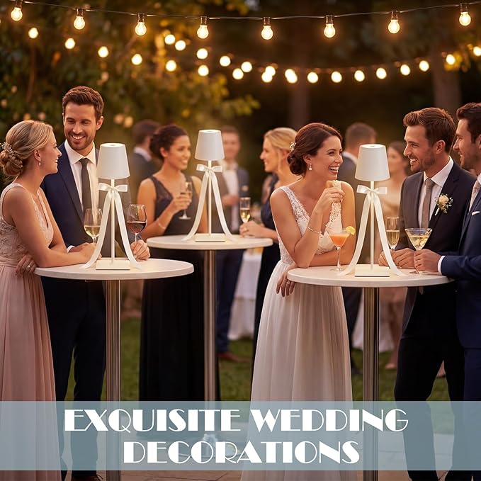 4 Pack Wedding Cordless Table Lamp for Outdoor Party Table Night Light LED Rechargeable Reading Lights 3 Color Portable Touch Control Party Decor with Bows for Wedding Patio