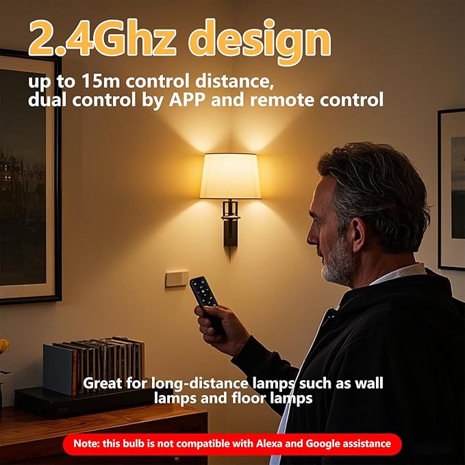 E26 2.4Ghz Rechargeable Light Bulb with Remote Control,Battery Operated Light Bulb for Sconces and Lamps, E26 Detachable Charging for Non-Hardwired Fixture,Dimmable 3000K-6500K RGBWW,1Pack