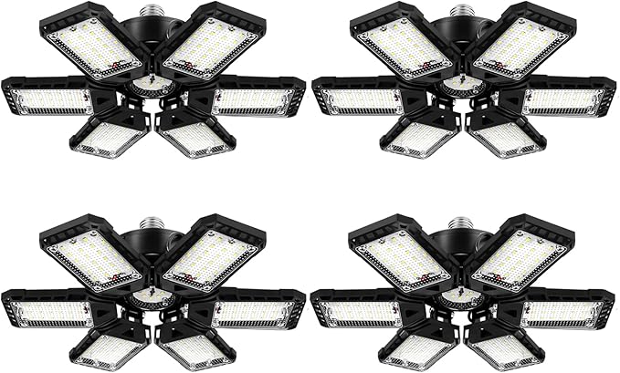 LED Garage Lights Bulb 4 Pack -180W, 18000LM 6500K Led Shop Light with 6+1 Deformable Panels, Basement Barn Light Garage Ceiling Lights, E26/E27 for Garage, Warehouse, Shop