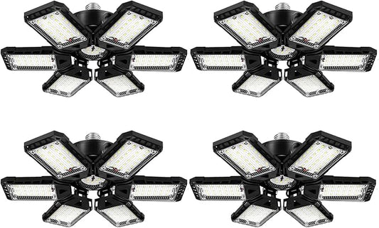 LED Garage Lights Bulb 4 Pack -180W, 18000LM 6500K Led Shop Light with 6+1 Deformable Panels, Basement Barn Light Garage Ceiling Lights, E26/E27 for Garage, Warehouse, Shop