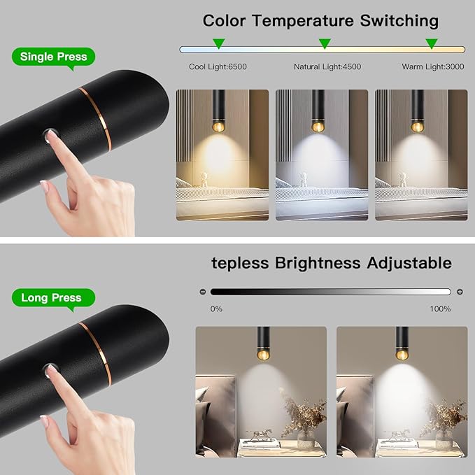 Rechargeable Pendant Lights Fixtures for Kitchen Island, Modern Pendant Light, 6000mAh Battery, 3 Color Dimmable No Wiring Hanging Lights, Adjustable Industrial LED Cylinder Pendant Lamp-Black