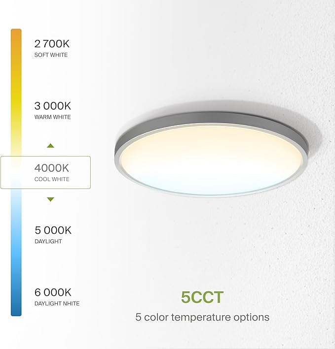 ASD LED 12" Round Flush Mount Ceiling Light Fixture, Low Profile Surface Lighting | 5CCT, Dimmable, Ultra-Thin, ETL Listed | 24W 1900LM 2700-6000K 120V | Kitchen, Hallway Lamp | Nickel, 4 Pack