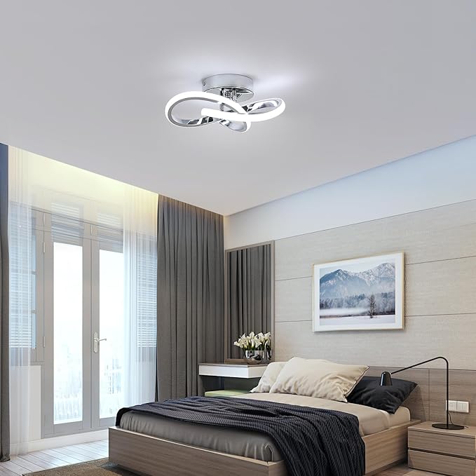 Modern LED Ceiling Light, 22W LED 6500K Cool White Spiral Design Hallway Ceiling Light Fixtures for Corridor Aisle Balcony Kitchen(Silver)