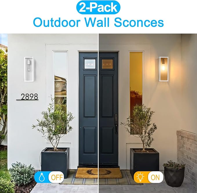 VerRon 2-Pack Outdoor Wall Lanterns, Exterior Waterproof Wall Sconce with Glass Shades, White Porch Lights Mounted, Anti-Rust E26 Modern Lighting Fixtures for Patio Garage Entryway Front Door