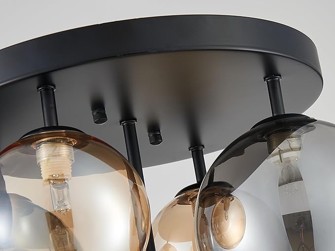 Shrine Lighting Bubble Glass Ceiling Light, Flush Mount Ceiling Light for Living Room, D14'' x H12'', G9*4 Sockets, Globe Glass Shade & Black Finish Frame