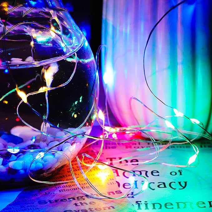 Yiaht 12 Pack Fairy Lights Battery Operated String Lights 7 Feet 20 Led Waterproof Christmas Lights Silver Wire Firefly Starry Moon for Bedroom DIY Party Wedding Patio Christmas Multicolor