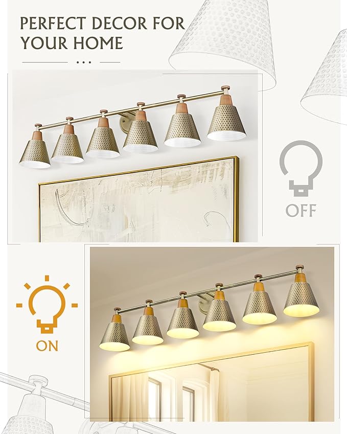 FEMILA Bathroom Light Fixtures, Modern Bathroom Vanity Light with Hammered Metal Shade, Sconces Wall Lighting for Mirror Kitchen Bedroom, Gold, 37"