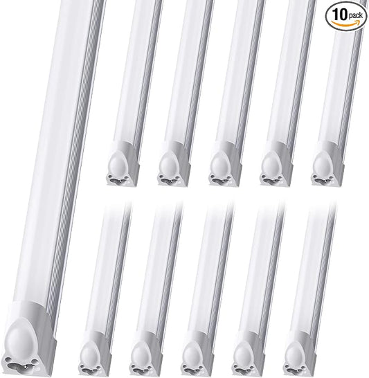 Barrina T5 LED Shop Light, 8FT, 5000LM, 6500K Super Bright White, 45W Linkable Shop Lights, Led Garage Light, Corded Electric with ON/Off Switch, ETL Listed (10 Pack)