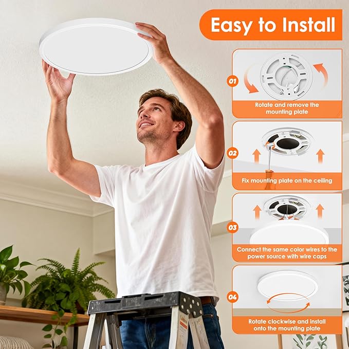 Brightever 12 Inch 12 Pack LED Flush Mount Ceiling Light Fixtures, 3200LM 28W, 5000K Daylight White, 0.67 Inch Ultra Thin Surface Mount LED Ceiling Lights for Bathroom, Living Room, Porch