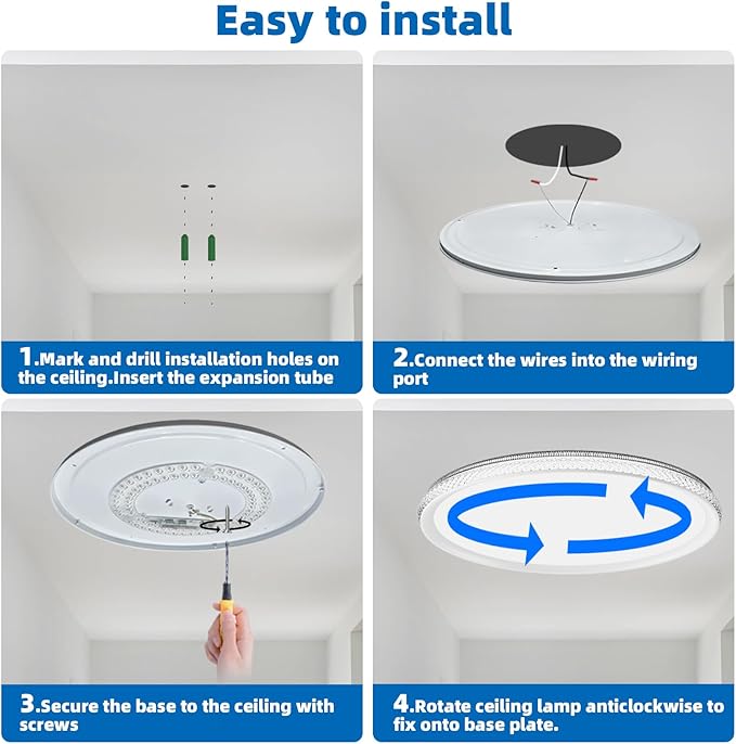 LED Ceiling Light 15-Inch Dimmable Flush Mount with 5CCT Adjustable Color Temperature (2700K-5000K), 35W 4000LM, Ceiling Light Fixture for Bedroom, Kitchen, Living Room, Office, and Hallway.