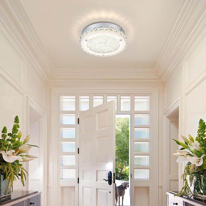 Modern Crystal Flush Mount Ceiling Light 4000K LED Flush Mount Crystal Ceiling Light Dimmable Small Chandelier for Closet Bathroom Staircase Dining Room Laundry Kitchen Foyer Hallway 8.3"