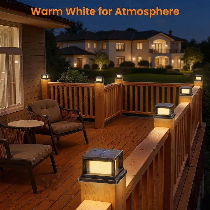 Mlambert 12 Pack Solar Post Lights Outdoor, 2 Modes LED Fence Cap Light for 4x4 Post, Waterproof Deck Light Patio Garden Decor, Warm/Cool White, Brown