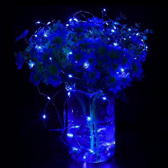 Yiaht 12 Pack Fairy Lights Battery Operated String Lights 7 Feet 20 Led Waterproof Christmas Lights Silver Wire Firefly Starry Moon Lights for Bedroom DIY Party Wedding Patio Christmas (Blue)