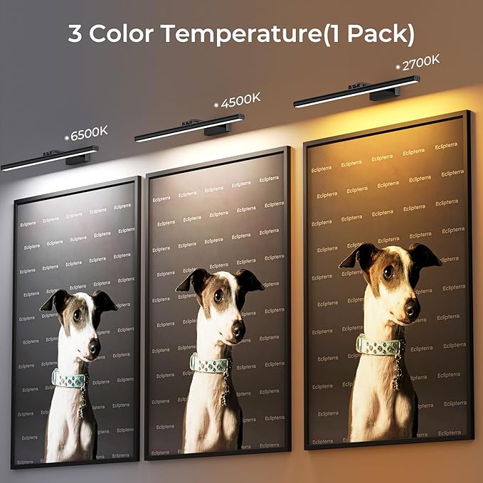Wireless Picture Lights for Wall, 24in Battery Operated Wall Light for Painting Rechargeable CCT Rotatable Art Gallery Light with Remote Dimmable Timer for Artwork Frame Display Dartboard