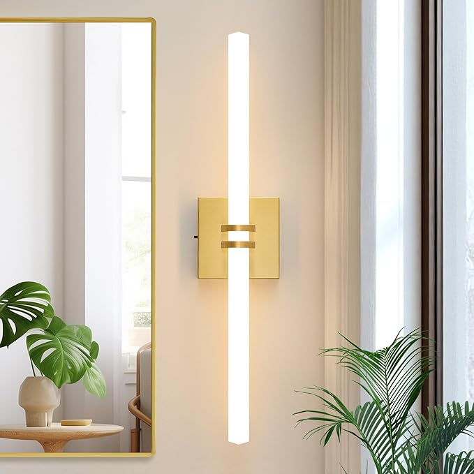 Bathroom Light Fixtures,Gold 18W LED 360° Full Lighting Modern Wall Sconce Vanity Ligh with 5-Color Dimmable 3000K-6000K, 22.05inch Vanity Lighting for Bath, Powder Room, Bedroom, Hallway