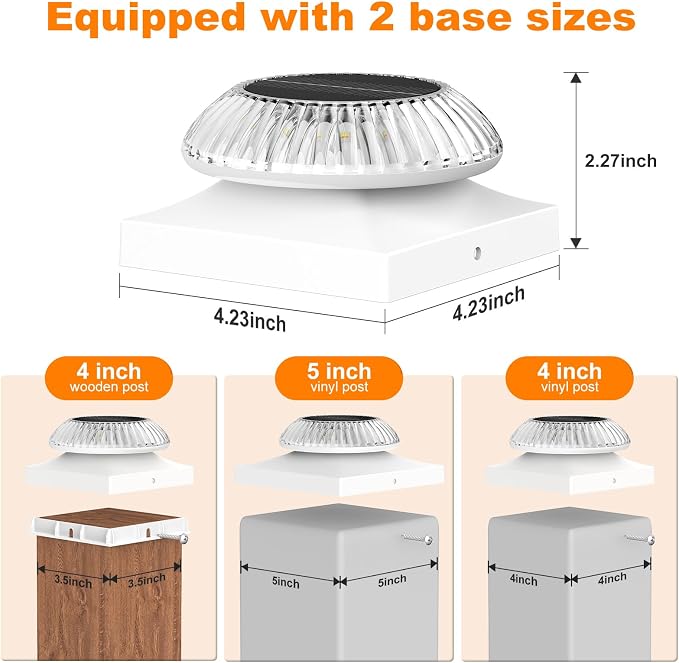 VOLISUN Solar Post Cap Lights 12pack, White Solar Fence - Post Lamps Outdoor Waterproof, with Warm/Natural/Cool Light,for 4x4 Wooden/Vinyl